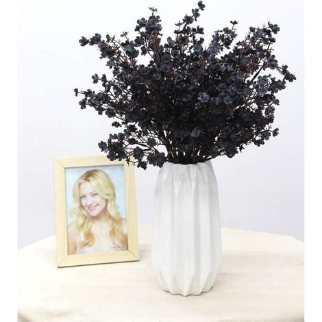 6 Pcs Faux Fleurs D'Automne, Babys Breath Tissu Tissu Fleurs Artificielles Décor Bouquet De Mariage Real Touch-Noir (1/4)