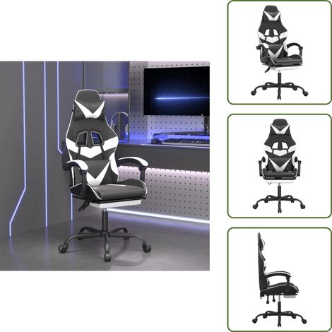 The Living Store Chaise de jeu avec repose-pied Noir et blanc Similicuir - Chaise de jeu confort (1/5)