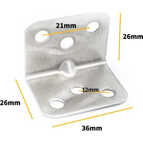 Lot de 30 équerres d'angle en acier inoxydable en forme de L pour fixation de meubles en bois Argenté 36 x 26 mm