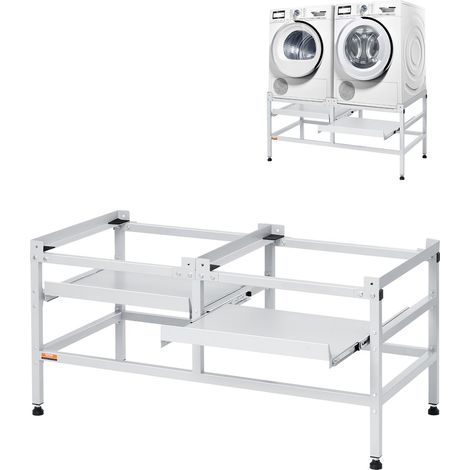 Socle Machine à Laver 1230x635 cm Support Lave-Linge Double Plateau, Charge 267 kg, Base Piédestal de Laveuse 4 Pieds Réglables, Acier Carbone, pour Buanderie Facilite Drainage Soulever Sécheuse (1/5)