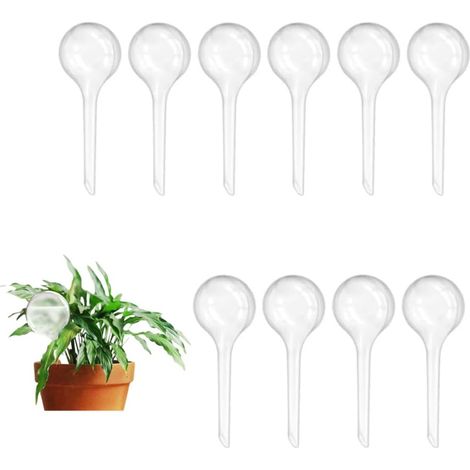 Lot de 10 Globes d'arrosage, dispositif automatique, matériau PVC, transparent, pour plantes intérieur extérieur (1/4)