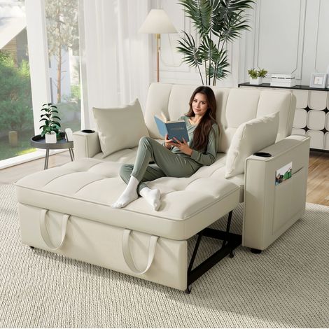 Sofá cama de terciopelo beige 137x76,5x83 cm, convertible y compacto – MEUBLIV (1/5)