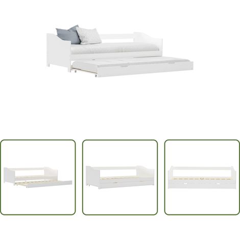 Bettgestell -  Ausziehsofa Bettgestell Weiß Kiefernholz 90×200 cm