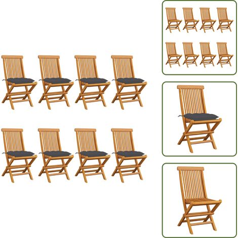 Chaises de jardin avec coussins anthracite lot de 8 Teck massif - Chaise De Jardin Pliable - Chaise De Jardin En Teck - Mobilier De Jardin - Chaise Extérieure - Fauteuil De Jardin (1/5)