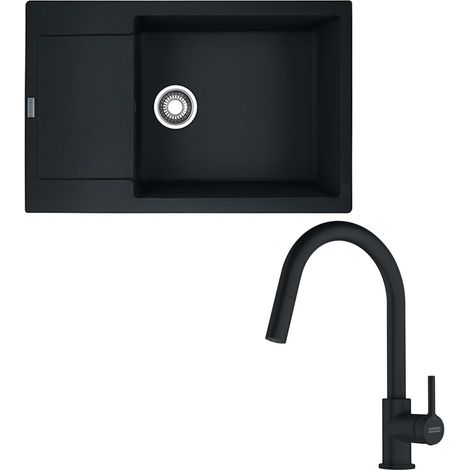 Pack full black évier XL Maris Fragranit 780 x 500 x 200 mm + mitigeur Lina J douchette noir - Franke (1/5)