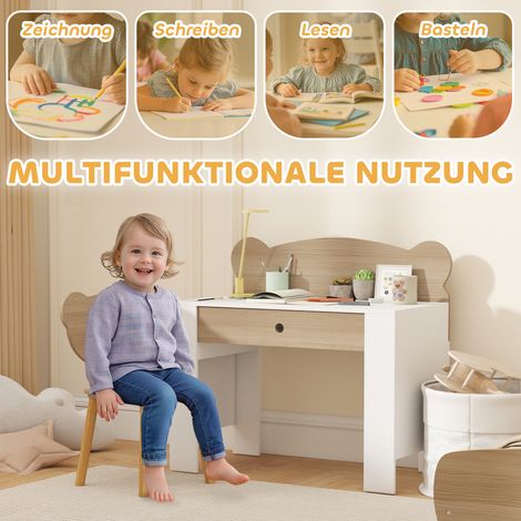 Ensemble mobilier enfant ours - table chaise bois naturel avec tiroir - espace dessin et activité 3-8 ans