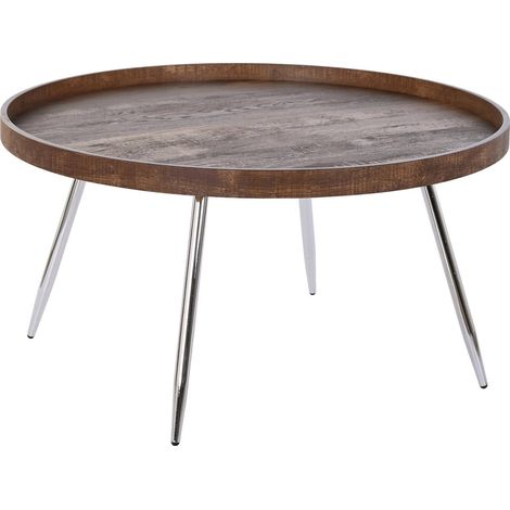 Table basse chic bois et argent pour salon moderne - Marron effet boisé avec touches argentées (1/4)