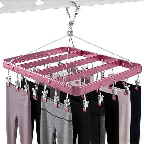 Tendedero metálico con 36 pinzas, gancho resistente al viento y pinza plegable para calcetines, sujetadores y ropa interior (rosa). (1/5)