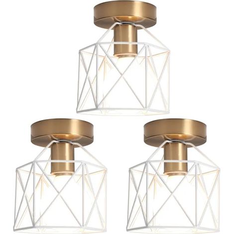 3x Plafonnier Industriel en Cage,Lampe de Plafond Vintage Abat-jour Design Carré E27 Luminaire Style Edison pour Salon (1/5)