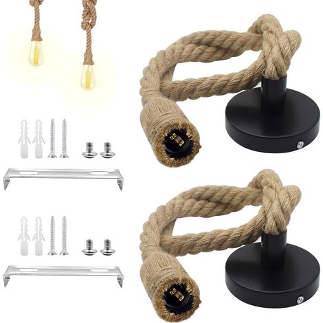 2 Pieces E27 Cable Pendant Light Rope Retro Rope Chandelier 220 V 100 cm Hemp Pendant Lamp for Bar Rope Cafe Stair Restaurant Studio (Bulb Not Included) (1/5)