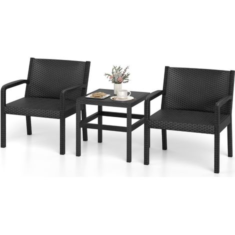 Set conversazione esterno 2 poltrone moderne rattan tavolino quadrato Mobili patio 3 pezzi Nero (1/3)