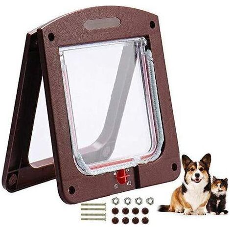 Chatière Avec 4 Voies Magnétique, Chatière Pour Chats Et Chiots, Chatière Avec Tunnel Marron (1/5)