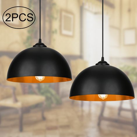 Wolketon 2pcs Design Suspension Plafonnier E27 Suspension Suspension cuisine Plafonnier noir et or