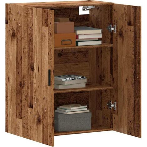 Étagère Murale de Rangement en Bois Massif Style Vintage, Meuble de Stockage Mural 69,5 x 34 x 90 cm pour Salon, Entrée ou Cuisine (1/5)