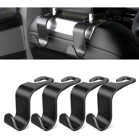 4er-Set Autositz-Rückenlehnenhaken – Auto-Innenausstattung – Schwarzer Kunststoff – Geeignet für Handtaschen, Einkaufstaschen, Kleidung, Werkzeugkasten