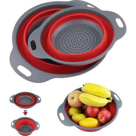 Colador plegable - Silicona - Rojo - 2 piezas (1/5)