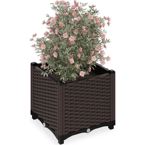 Jardinière, Aspect rotin, H x L x P : 38 x 40 x 40 cm, pour Le Balcon, Le Jardin ou la terrasse, Marron (1/5)