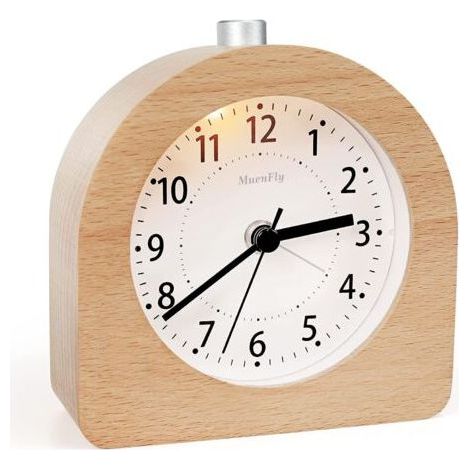 Réveil alimenté par batterie fonction Snooze Simulation lumineuse en bois muet sans tique (1/4)