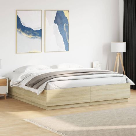 Bettgestell mit LED Sonoma-Eiche 200x200 cm Holzwerkstoff (1/5)