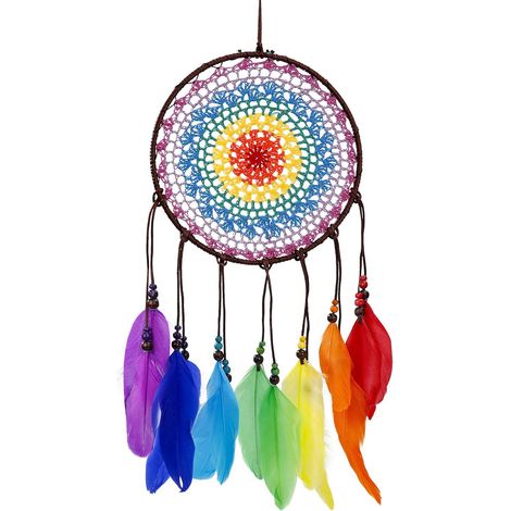 Grand attrape-rêves artisanal, plume colorée, décoration murale pour chambre, maison, cadeau, fait main, ornement suspendu, taille large. (1/5)