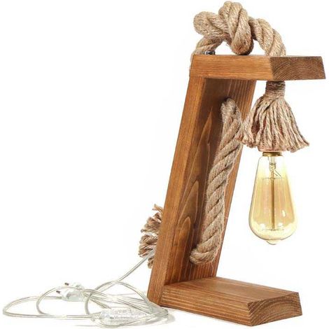 Lampe de table ampoule 20x10x35 cm en bois de sapin et corde (1/5)