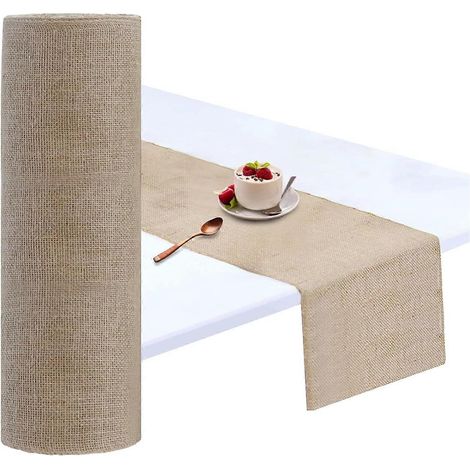 Chemin de table en toile de jute, rouleau de 30 cm x 150 cm en toile de jute haute densité, idéal pour un mariage champêtre, des tables en extérieur, une fête à la ferme ou la décoration intérieure. (1/5)