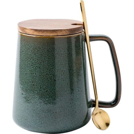 Extra großer 710-ml-Keramikbecher mit großem Henkel, ideal für Tee und Kaffee, perfekt für Büro und Zuhause, spülmaschinen- und mikrowellengeeignet, inklusive Löffel und Mopp. (1/5)