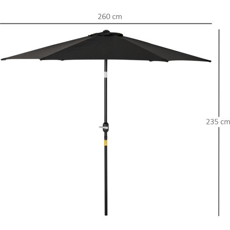 Parasol droit noir Ø2,6m, inclinable manivelle aluminium 180g/m² (1/5)
