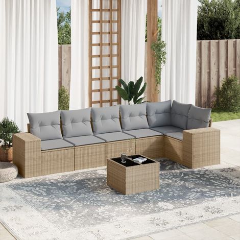 Set sofás de jardín 7 piezas y cojines ratán sintético beige vidaXL (1/3)