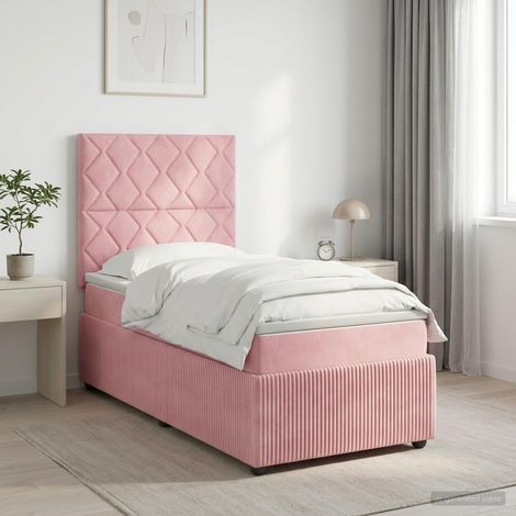 vidaXL Lit boxspring LED avec matelas Rose 90 x 200 cm Velours (1/5)