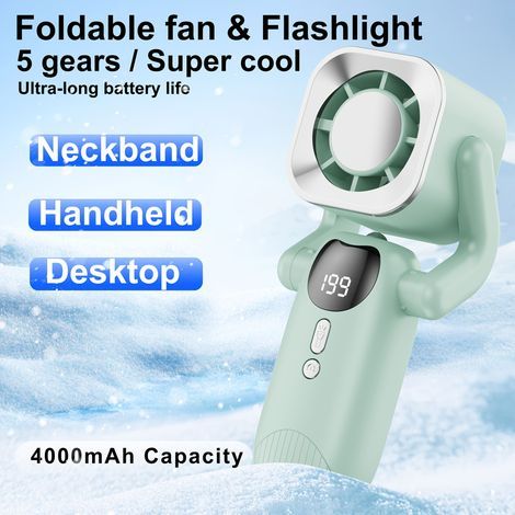 Mini Ventilateur Pliable avec Affichage LED et Batterie Longue Durée-Vert (1/5)