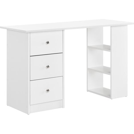 Bureau table secrétaire poste de travail informatique plat de bois mélaminé blanc 120 x 49 x 72 cm (1/4)