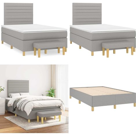 Sommier à lattes de lit et matelas gris clair 120x190 cm tissu - Lit Double - Lit Tapissier - Literie - Chambre À Coucher - Meuble De Chambre - Home & Living (1/5)
