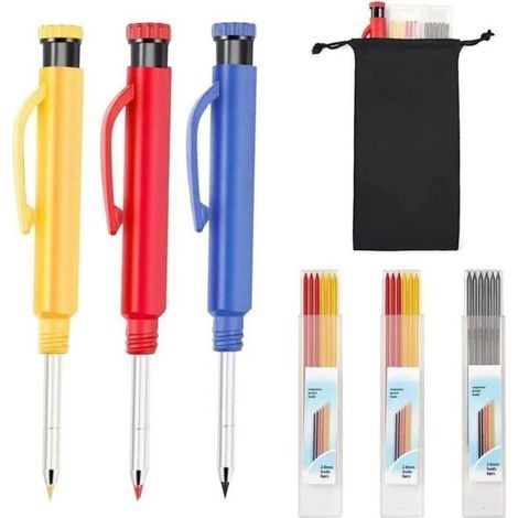 Crayon de chantier - Lot 3 Crayons menuisier - Taille-crayon inclus - Blanc (1/4)