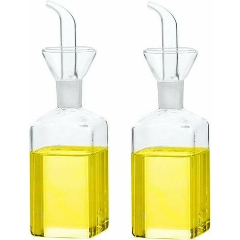 Bouteille d'huile en verre Distributeur d'huile d'olive Bouteille en verre Distributeur de mesure de vinaigre d'huile de cuisson avec bec verseur pour cuisine et barbecue (250 ml/8,54 oz, lot de 2) (1/5)