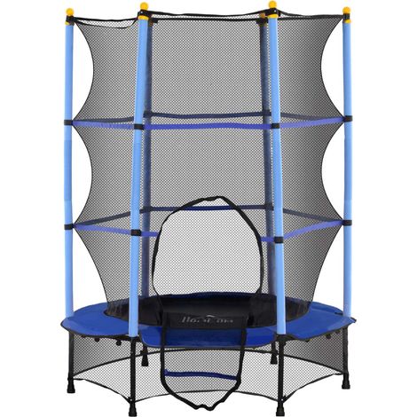 Kindertrampolin Ø140 cm, Trampolin mit Sicherheitsnetz, Randabdeckung, Gartentrampolin für Kinder 3-10 Jahre, bis 50 kg belastbar, Blau
