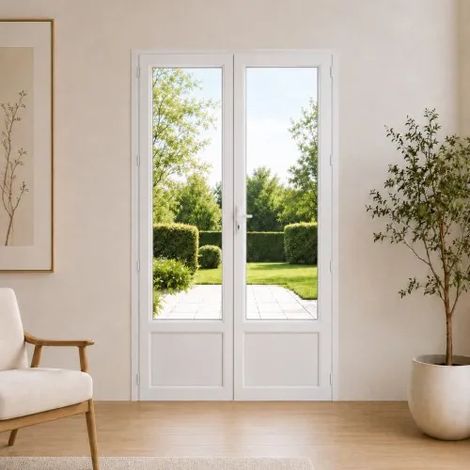 Porte fenêtre PVC blanc 2 vantaux hors tout H 208 x L 126 cm ouverture française pour pose en neuf (1/5)