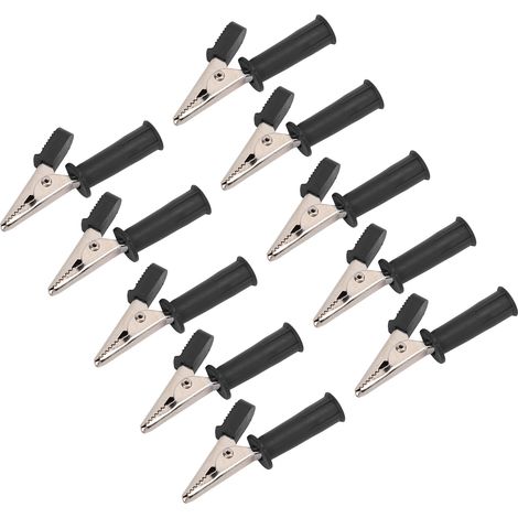 10 Pinces Crocodile Isolées 5mm Cuivre Pur avec Douille 4mm, Test Électrique pour Expériences, Noir (1/5)