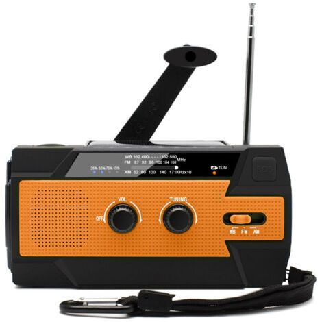 Radio Solaire à Manivelle Portable Radio Dynamo Rechargeable avec AM/FM/WB Batterie Rechargeable Intégrée 4000mAh 4 Modes Lampe de Poche LED Alarme SOS pour Urgence en Plein Air,orange (1/5)