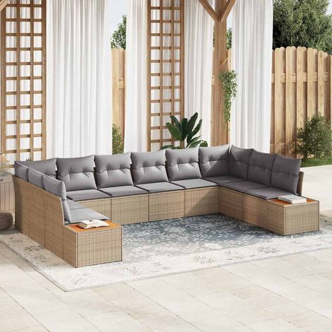 Gartensofa-set mit Kissen 10 pcs Beige und Hellgrau Polyrattan (1/5)