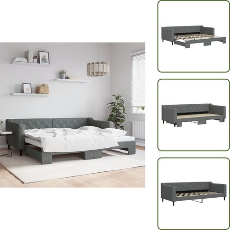 Tagesbett Ausziehbar Dunkelgrau 90x200 cm Stoff - Sofa - Schlafsofa - Gästebett - Tagesbett - Doppelbett (1/5)