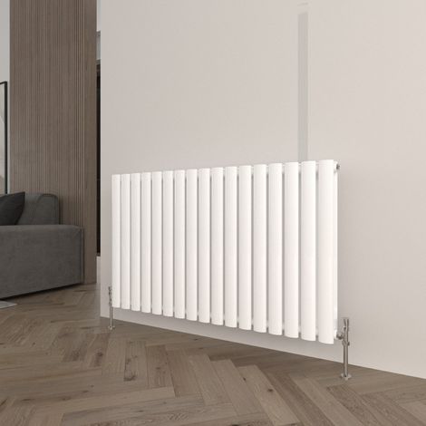T&K Horizontal White Double Radiator Oval Column Designer 600x1003mm Modern Central Heating Rads
