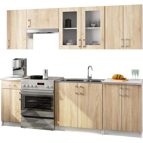 Küchenmöbel-Set LIMA 2.4m Modulares Weiß 240 cm 11 Türen 1 Schublade Front Sonoma Eiche B240xH203xT44,5 cm (1/5)