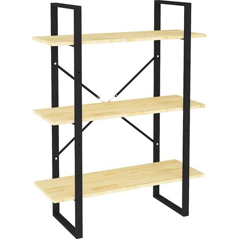 Bibliothèque 3 Niveaux Étagère de Rangement Style Industriel Bois de Pin Massif Métal 80x30x105 cm (1/5)
