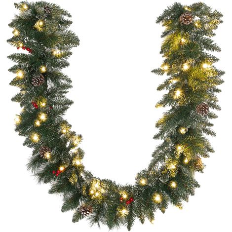 Guirlande de Noël artificielle lumineuse 1,8 m - Avec pommes de pin, grappes de baies, 50 LED et minuterie - Décoration de Noël - Design naturel et festif (1/5)