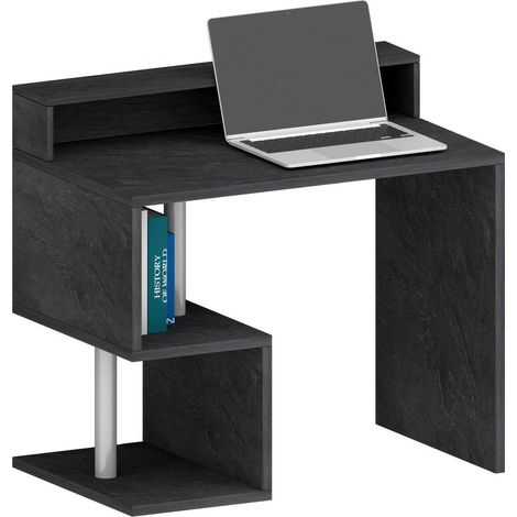 Dmora - Schreibtisch Silvio, linearer Schreibtisch mit Ablagefächern, Mehrzweck-Büroschreibtisch mit Platte, 100x50h93 cm, Schiefer, mit verstärkter Verpackung