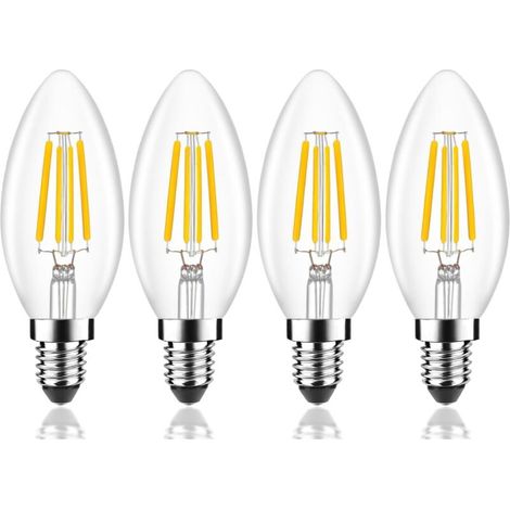 Lot de 4 Ampoules LED Classique E14,équivalent 4W,Forme Bougie,éclairage Blanc Chaud 2700K,AC 220V-240V [Classe énergétique A] (1/4)