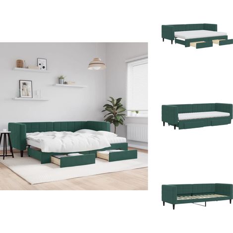 Lit de jour avec gigogne et tiroirs vert foncé 80x200cm velours - Lit De Jour Avec Lit Gigogne - Lits De Jour Avec Lits Gigognes - Canapé-lit - Lit D'appoint (1/5)