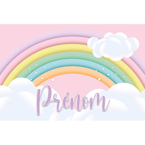 Papier peint panoramique enfant avec prénom personnalisable - Arc-en-ciel - 130 cm x 87 cm (1/2)