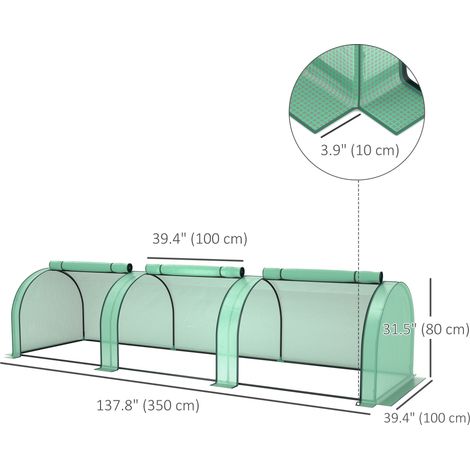Mini serre tunnel de jardin avec bâche en PE, structure en acier et portes zippées, couleur verte, idéale pour la culture des plantes. (1/5)